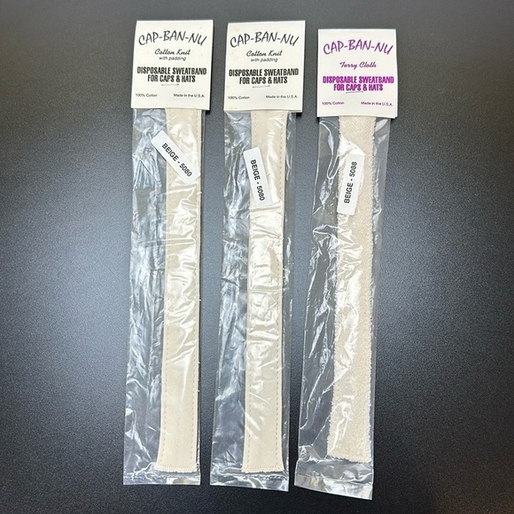 New Cap-Ban-Nu Disposable Sweatband For Caps & Hats Beige Lot of 3 Padded - Picture 7 of 7